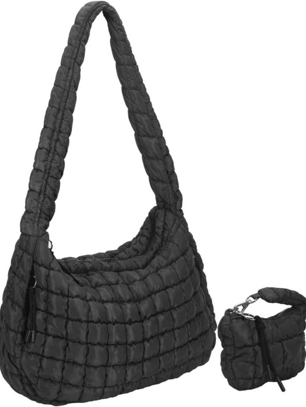Stylish Large Quilted Puffer Tote Bag with Mini Pouch - Versatile Puffy Carryall